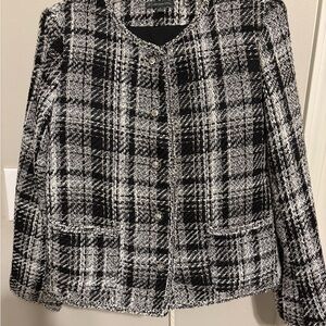 Black and White Plaid Tweed Blazer